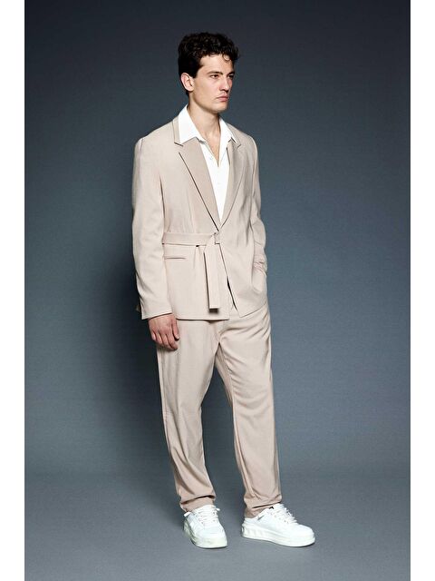 Abluka Online Erkek Kemerli Oversize Takım Elbise Bej - S000491525-19928