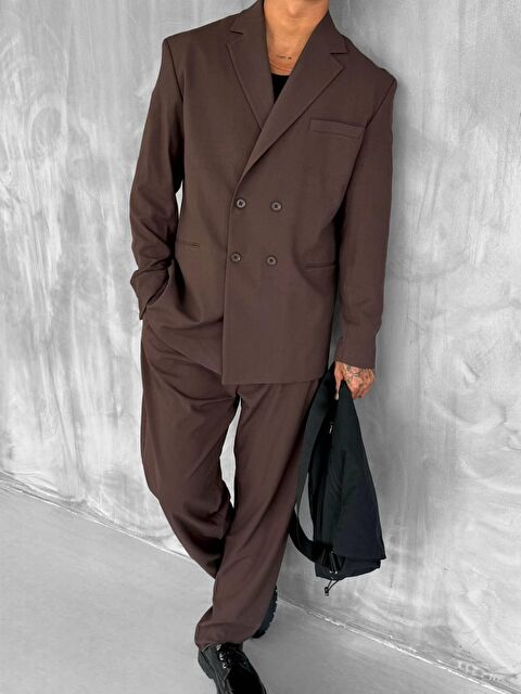 Abluka Online Erkek Oversize Rahat Kalıp Kruvaze Takım Elbise Kahve - S000203326-19413