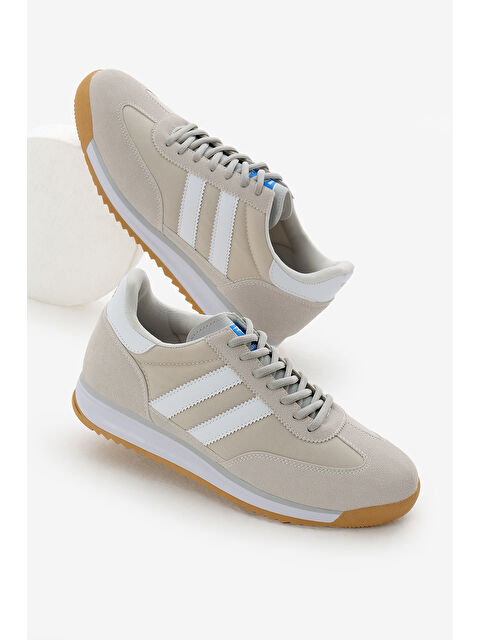 TONNY BLACK Unisex Gri Beyaz Termo Taban Çift Şeritli Bağcıklı Spor Ayakkabı - S000493820-37276