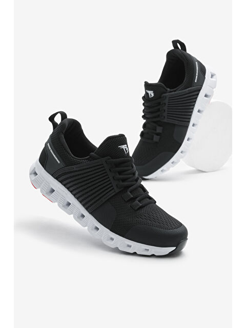TONNY BLACK Unisex Siyah Beyaz Tasarım Termo Taban Şeritli Nefes Alabilen Kumaş Bağcıklı Spor Ayakkabı - S000493821-37424