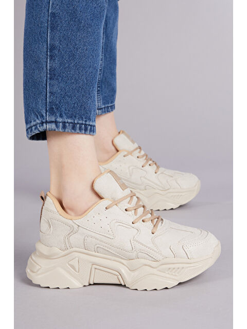 TONNY BLACK Kadın Krem Rahat Kalıp Yüksek Taban Bağcıklı Spor Ayakkabı - S000053854-19966