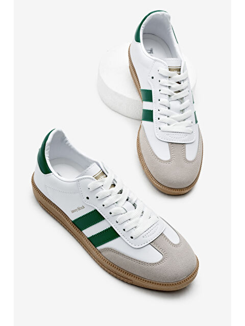 TONNY BLACK Unisex Beyaz Yeşil Termo Taban Yanı Şeritli Bağcıklı Spor Ayakkabı - S000320416-37251