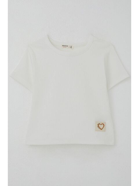 Breeze Kız Çocuk Tişört Kalp Armalı Ekru (9-14 Yaş) - S000505645-19965