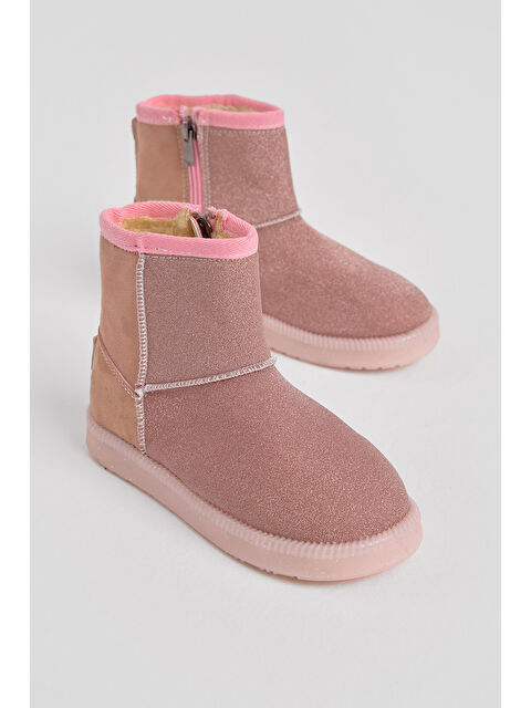 TONNY BLACK Kız Çocuk Pudra Simli Termo Taban Süet Görünümlü İçi Kürklü Kısa Bot - S000493927-7152