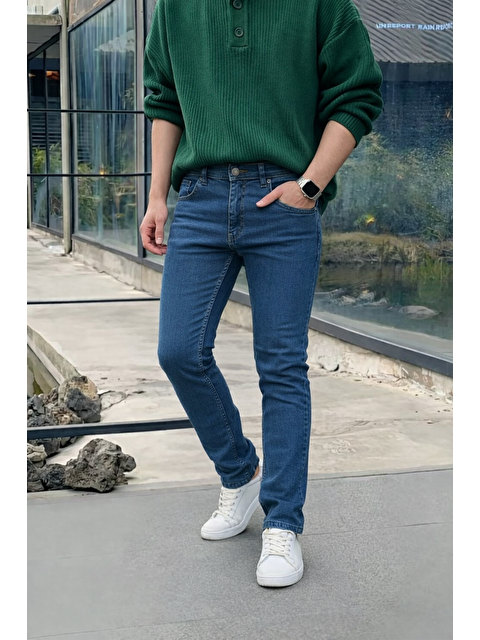 Comstar Erkek Yüksek Bel Dar Premium Lacivert Jean Pantolon