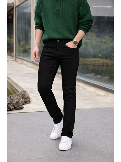 Comstar Erkek Yüksek Bel Dar Premium Siyah Jean Pantolon