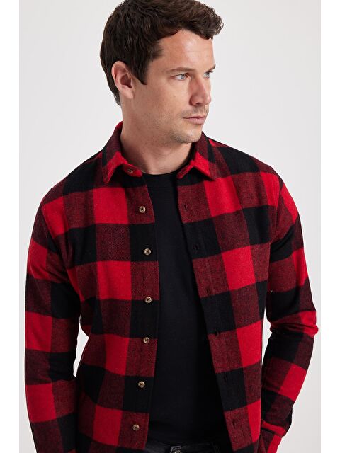 TUDORS Erkek Slim Fit Dar Kesim Kareli Kışlık Oduncu Gömlek - S000520061-20045