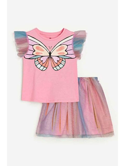 Monila Kız Çocuk Kelebek Baskılı Tül Kollu Ve Tül Etekli Alt Üst Takım - S000516132-37662