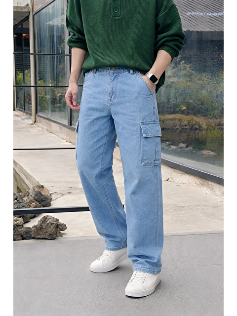 Comstar Erkek Yüksek Bel Premium B.Mavi Kargo Baggy Pantolon