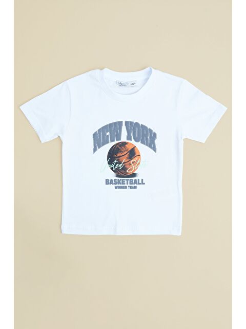 Fullamoda Basketbaal Baskılı Bisiklet Yaka Erkek Çocuk Tişört