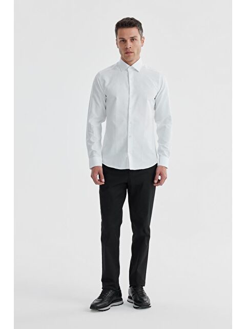 JAKAMEN Beyaz Slim Fit Desenli Pamuklu Gömlek - S000495816-20063