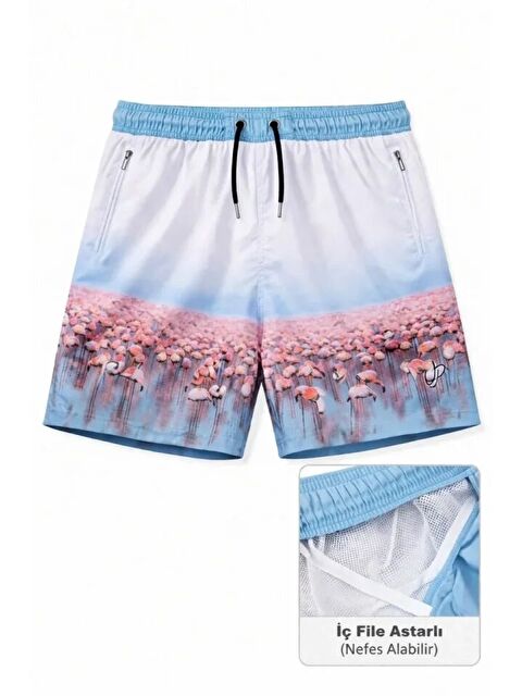 Jane's Erkek Deniz Şortu Fermuarlı Cepli File Astarlı Hızlı Kuruyan Premium - Beyaz