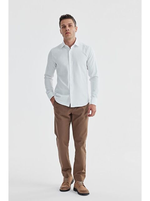 JAKAMEN Beyaz Slim Fit Desenli Klasik Kravatlık Pamuklu Gömlek - S000495817-20063