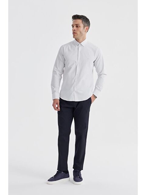 JAKAMEN Krem Slim Fit Desenli Pamuklu Düğmeli Yaka Gömlek - S000495819-19966