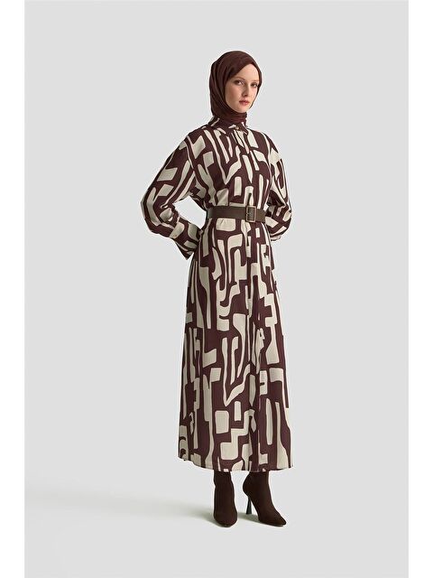 ARMİNE Soyut Desenli Elbise 25Kd1013 Vizon - S000447722-26429