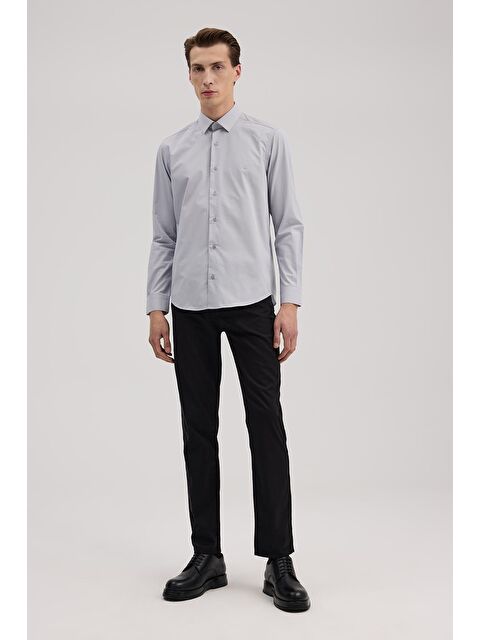 JAKAMEN Gri Slim Fit İtalyan Yaka Klasik Kravatlık Pamuklu Gömlek - S000495820-20600