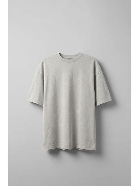 Abluka Online Erkek Oversize Yıkamalı Pamuklu Basic T-Shirt Gri - S000512661-20600