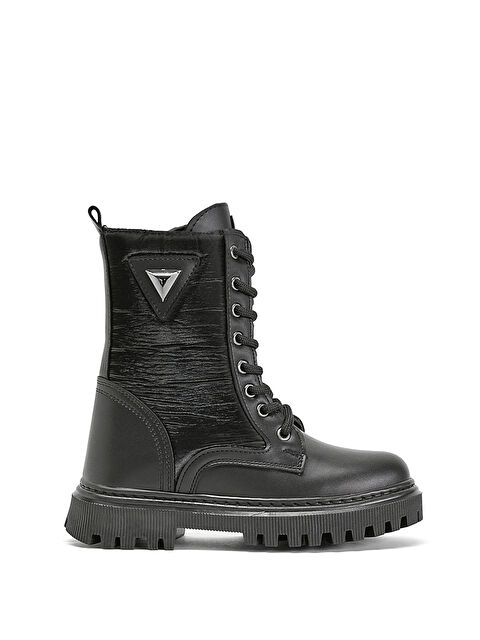 TONNY BLACK Kız Çocuk Siyah Cilt Termo Taban Bağcıklı ve Fermuarlı Uzun Bot - S000125221-1720