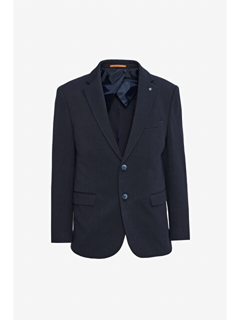 Altınyıldız Classics Erkek Lacivert Pamuklu Slim Fit Dar Kesim Mono Yaka Kapak Cepli Esnek Blazer Ceket