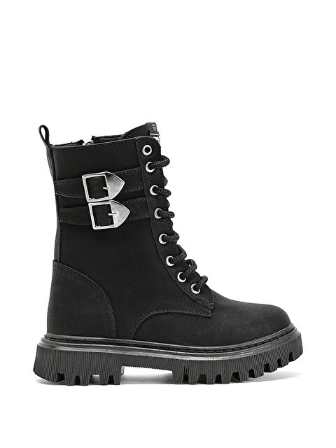 TONNY BLACK Kız Çocuk Siyah Termo Taban Yanı Toka Detaylı Bağcıklı ve Fermuarlı Uzun Bot - S000104063-14430
