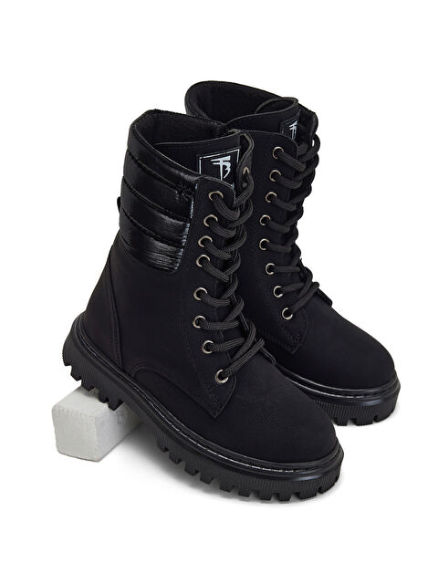TONNY BLACK Kız Çocuk Siyah Termo Taban Yanı Kapitone Desenli Bağcıklı ve Fermuarlı Bot - S000104070-14430