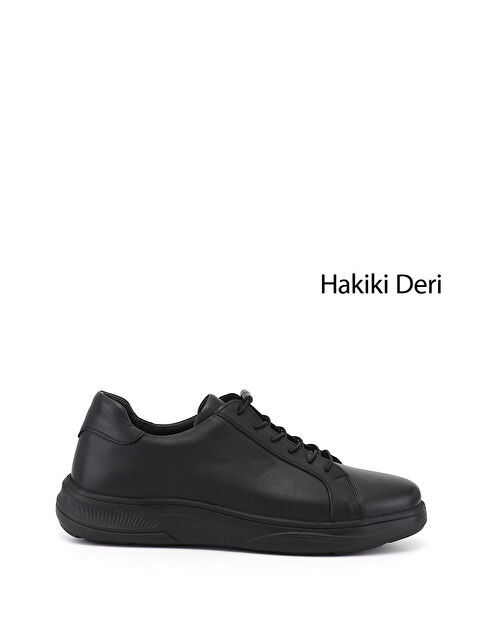 GÖNDERİ(R) Erkek SİYAH Bağcıklı Hakiki Deri Sneaker