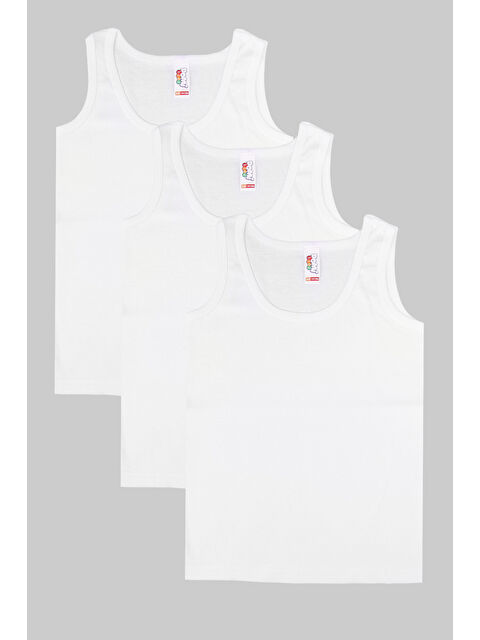 Domikids Erkek Çocuk %100 Ribana Beyaz Atlet 3'Lü Paket - S000253289-20063