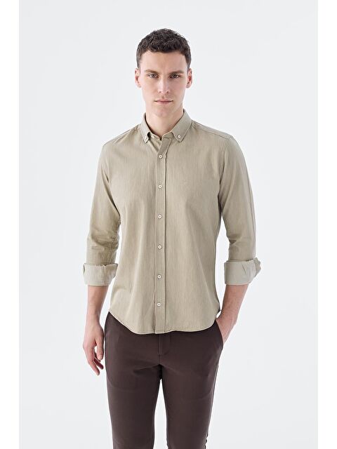 JAKAMEN Bej Slim Fit Cepli Düğmeli Yaka %100 Pamuk Gömlek - S000495822-19928