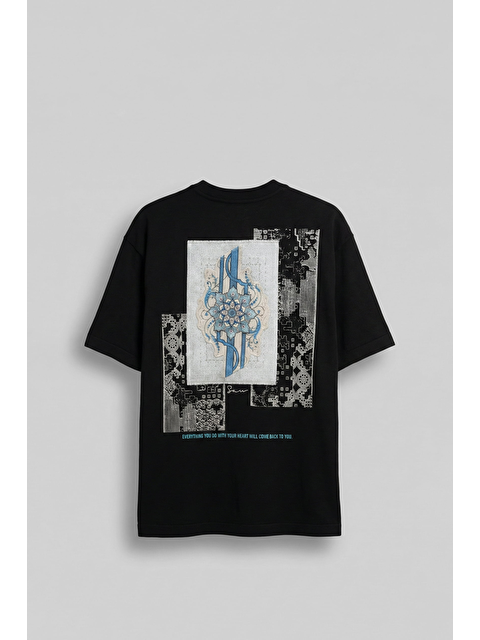 Abluka Online Erkek Oversize Nakış Detaylı Anadolu Motifi T-Shirt Siyah - S000512666-19351