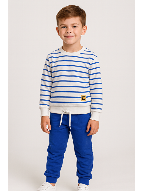 Zepkids Bisiklet Yaka Çizgi Desenli Saks Renk Erkek Çocuk Eşofman Takım - S000482662-23710