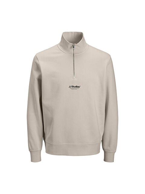 Jack & Jones Soho Quarter Zip Erkek Bej Dik Yaka Sweatshirt