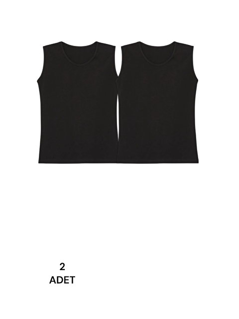 Güneş Siyah U Yaka Düz Sıfır Kol Kadın Atlet 2'li - S000313618-14430