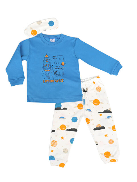 Luggi Baby Bisiklet Yaka Baskılı Erkek Bebek Göz Bantlı Pijama Takımı - S000271366-17234