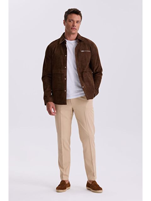 JAKAMEN Kahve Comfort Fit Bebe Yaka %100 Deri Mont - S000496568-19413