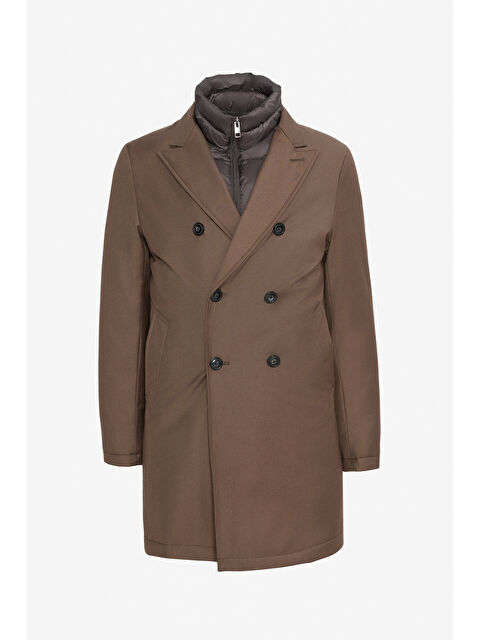 Altınyıldız Classics Erkek Vizon Standart Fit Normal Kesim Geniş Kırlangıç Yaka Yan Cepli Kaban - S000442697-26429