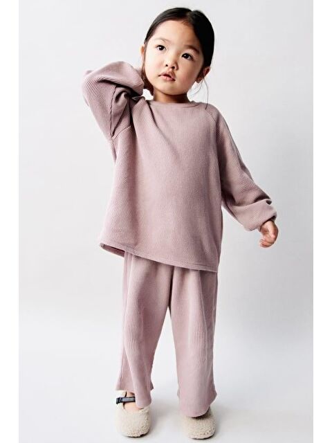 Magu Kız Çocuk Pamuklu Gofre Sweatshirt Bol Paça Alt-Üst Takım - Rahat Kalıp - S000419030-20024