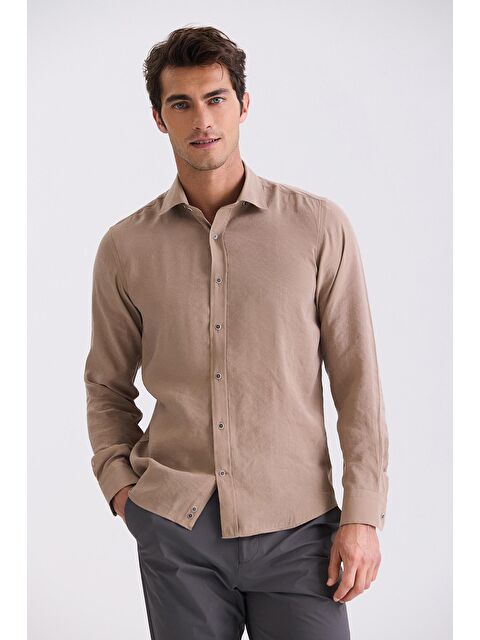 JAKAMEN Kahve Comfort Fit Düğmeli Yaka Gömlek - S000495826-19413