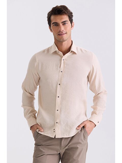 JAKAMEN Bej Comfort Fit Düğmeli Yaka Gömlek - S000495826-19928