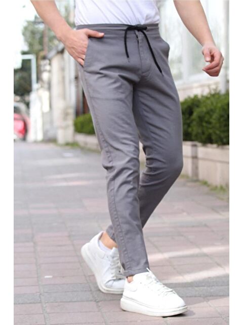 Tarz Cool Mat Gri Erkek Eganis Ipli Jogger Düğmeli Kumaş Pantolon - S000383821-20600