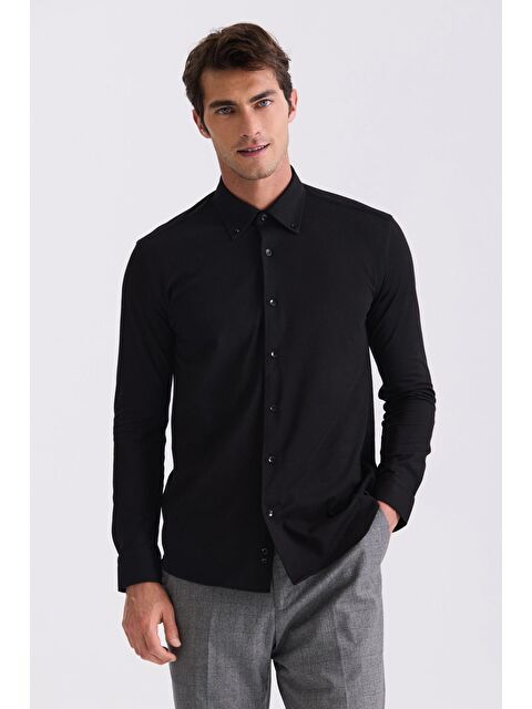 JAKAMEN Siyah Comfort Fit Yaka Düğmeli Gömlek - S000495829-19351