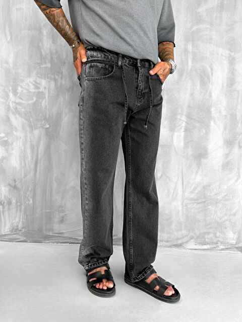 Abluka Online Erkek Kemer Detaylı Yıkamalı Baggy Fit Pantolon Siyah - S000496569-19351