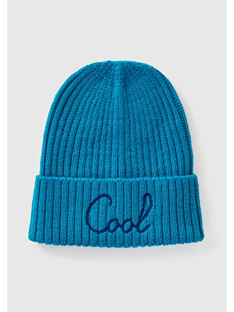 United Colors Of Benetton Erkek Çocuk Neon Mavi Yün Karışımlı Slogan Yazılı Bere - S000317059-17234