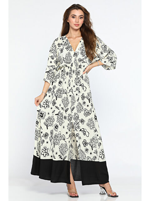 Gülseli Desenli Kruvaze Yaka Viskon Elbise - S000289590-19966