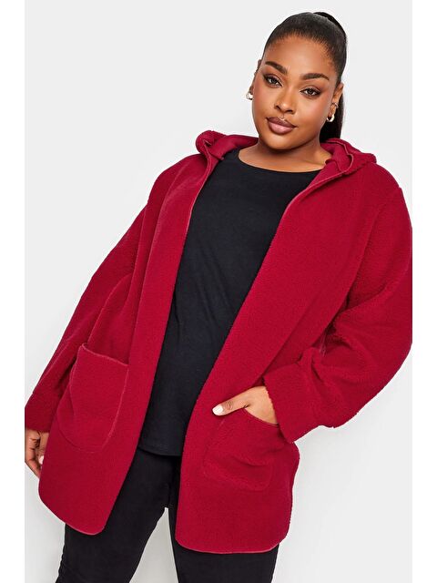 Stil Diva Büyük Beden Kapüşonlu Düğmesiz Önü Cepli Pelüş İnce Ceket 302659 - S000136836-20045