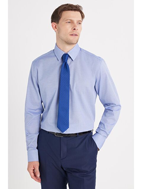 TUDORS Regular Fit Saks Mavi Non-Iron %100 Pamuk Doğa Dostu Ekoteks Belgeli Ütü Gerektirmez Gömlek - S000520079-23710