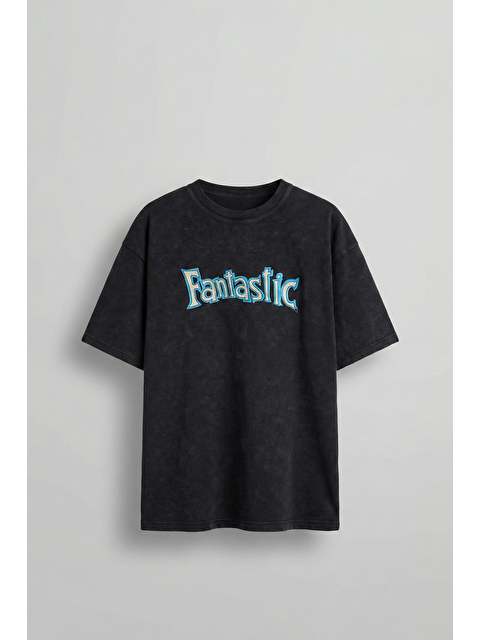 Abluka Online Erkek Oversize Nakışlı Yıkamalı T-Shirt Siyah - S000512669-19351