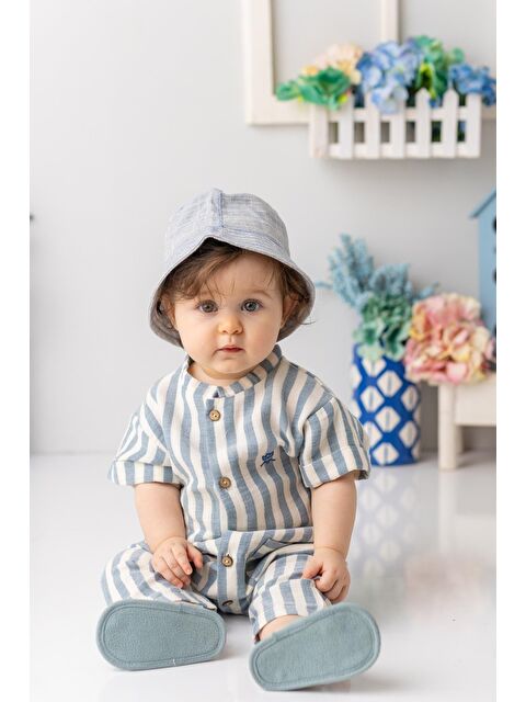 Mi·ni·ni·o Erkek Bebek Kısa Kollu Müslin Tulum - İndigo - S000363657-23093