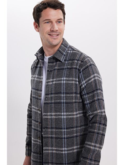 TUDORS Erkek Slim Fit Dar Kesim Kareli Kışlık Oduncu Gömlek - S000520081-20600