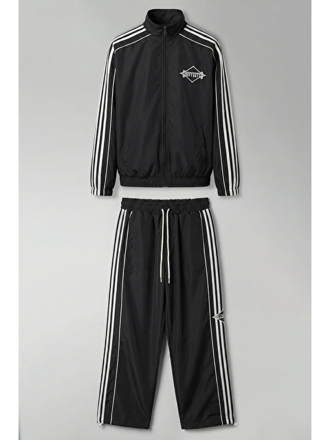 Abluka Online Erkek Relaxed Fit Şeritli Spor Eşofman Takımı Siyah - S000515195-19351