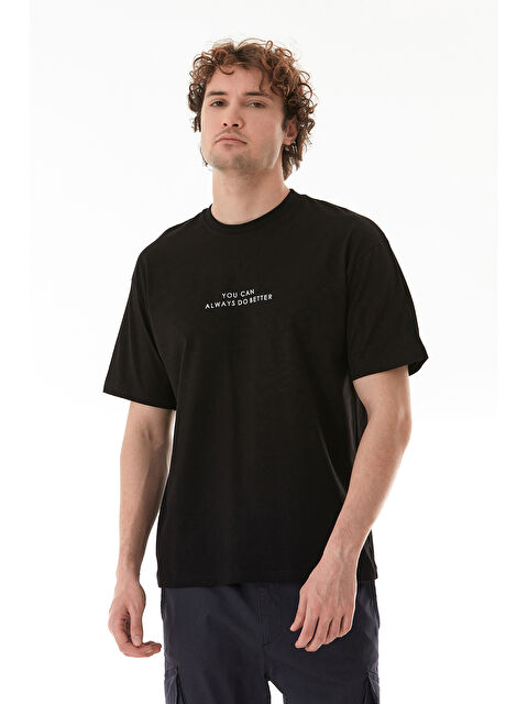 Fullamoda Yazı Kabartma Baskılı Bisiklet Yaka %100 Pamuk Tişört - S000387886-19351